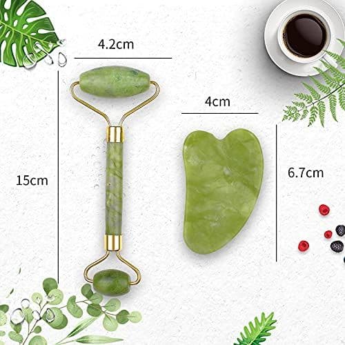 Facial Massager Jade Roller & Gua Sha Tool Natural Himalayan Stone for Face Neck Healing Skin Wrinkles & Serum Application