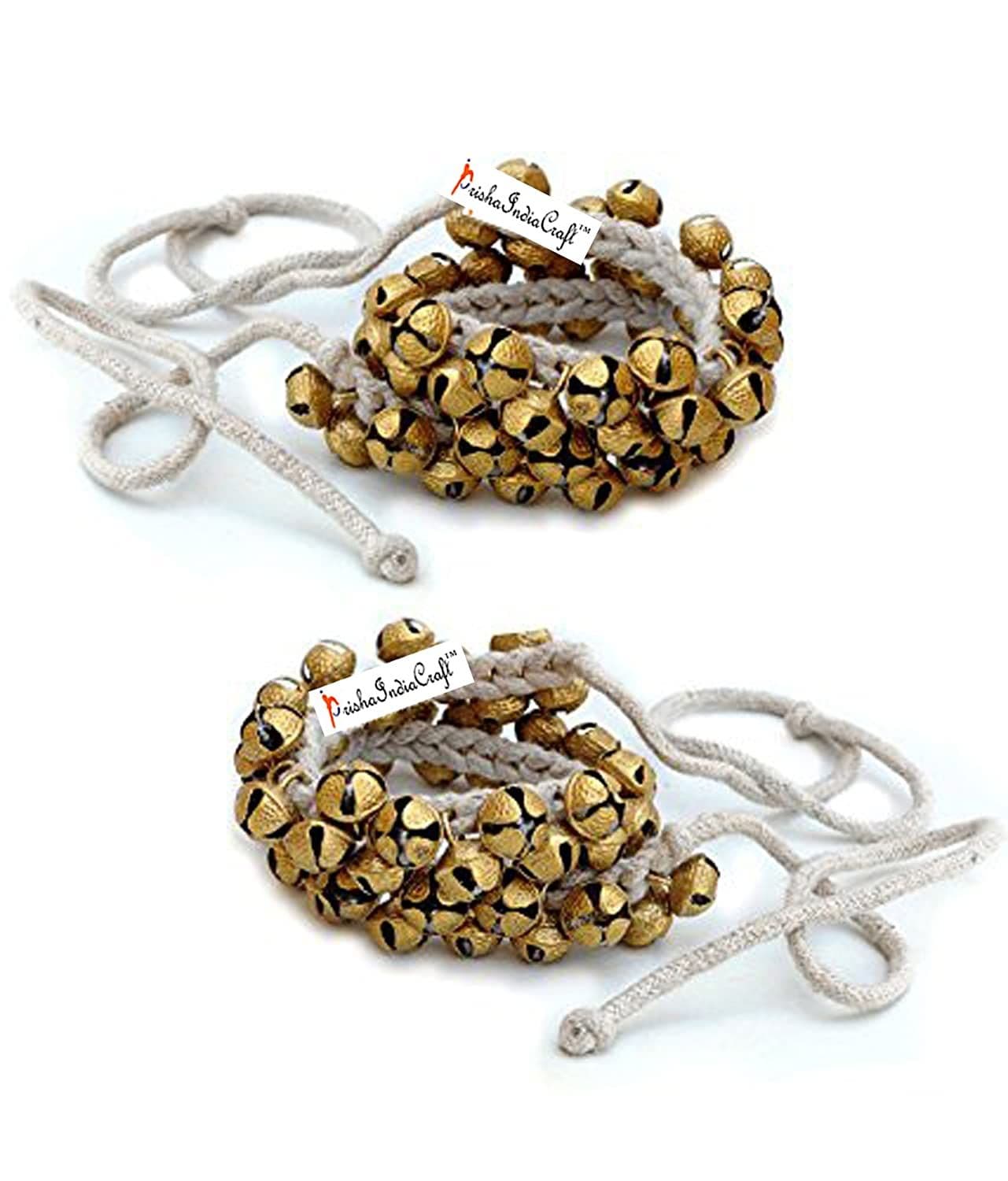 Prisha India Craft Brass Kathak Ghungroo Pair, (25+25) Big Dancing Bells Tied with Cotton Cord (16 No. Ghungroo)
