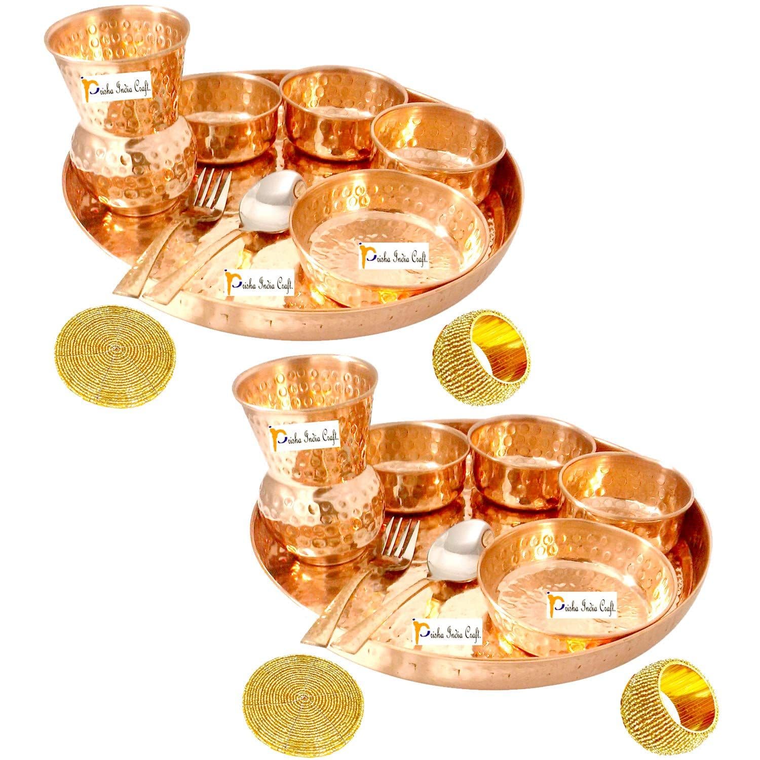 Prisha India Craft Pure Copper Dinner Thali Set, Serveware &amp; Dinnerware, Service for 2