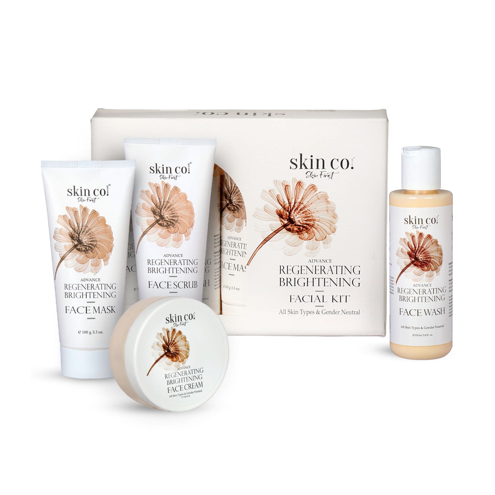 Skin Co Regenerating Brightening Facial kit For Dull Skin | Uneven Tone | Nourishment | Moisturizing | Skin Renewal | Brightens and Hydrates Skin | Suitable For All Skin Type | Set of 4 Combo Pack | 25 Salon Like Facials At Home