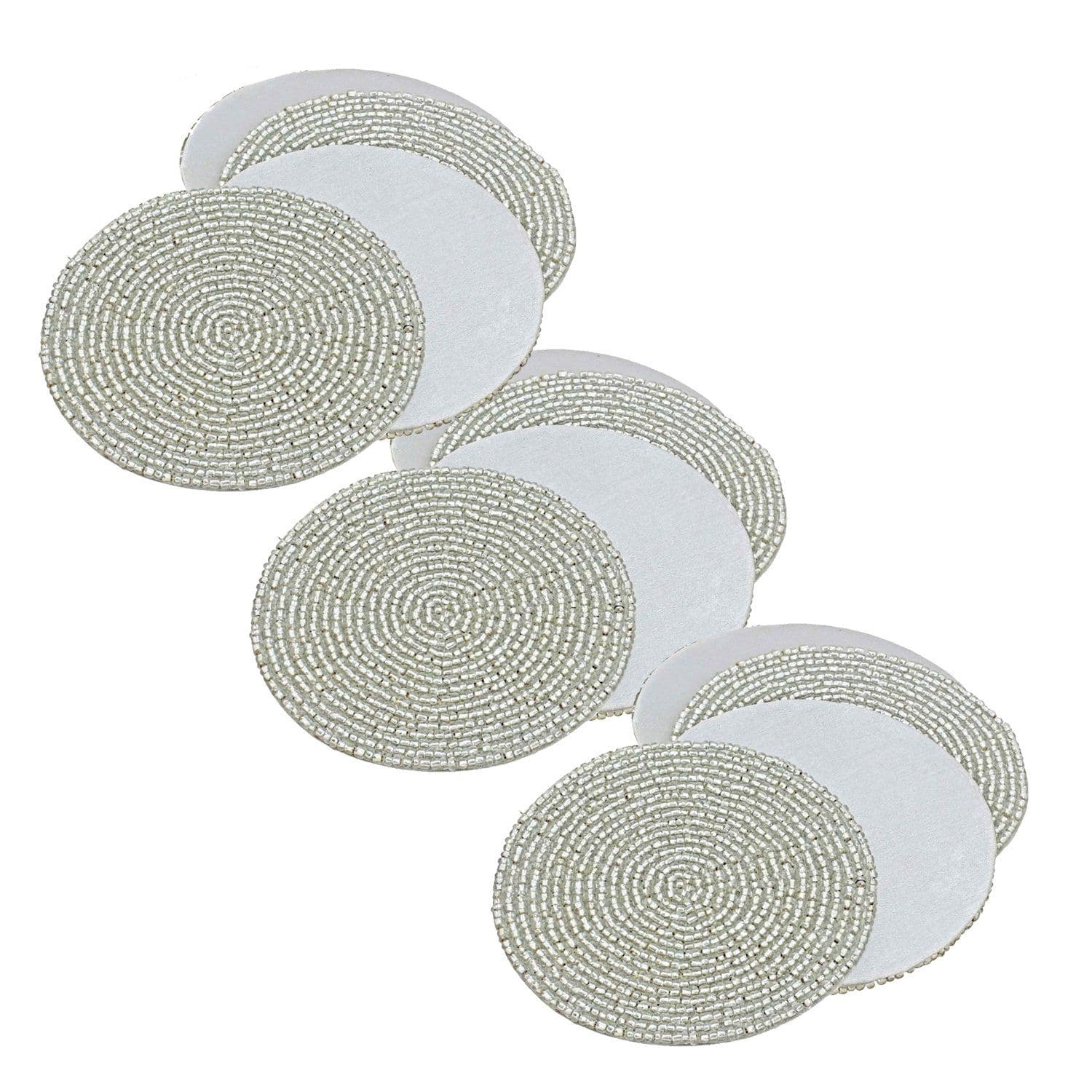 Prisha India Craft Silver Beaded Tea Coaster, Diameter 4.00 Inch