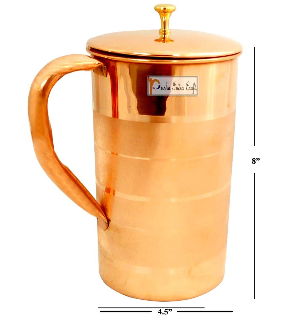 Prisha India Craft Pure Copper Luxury Design Jug Pitcher Drinkware Set | Capacity 2000 ML