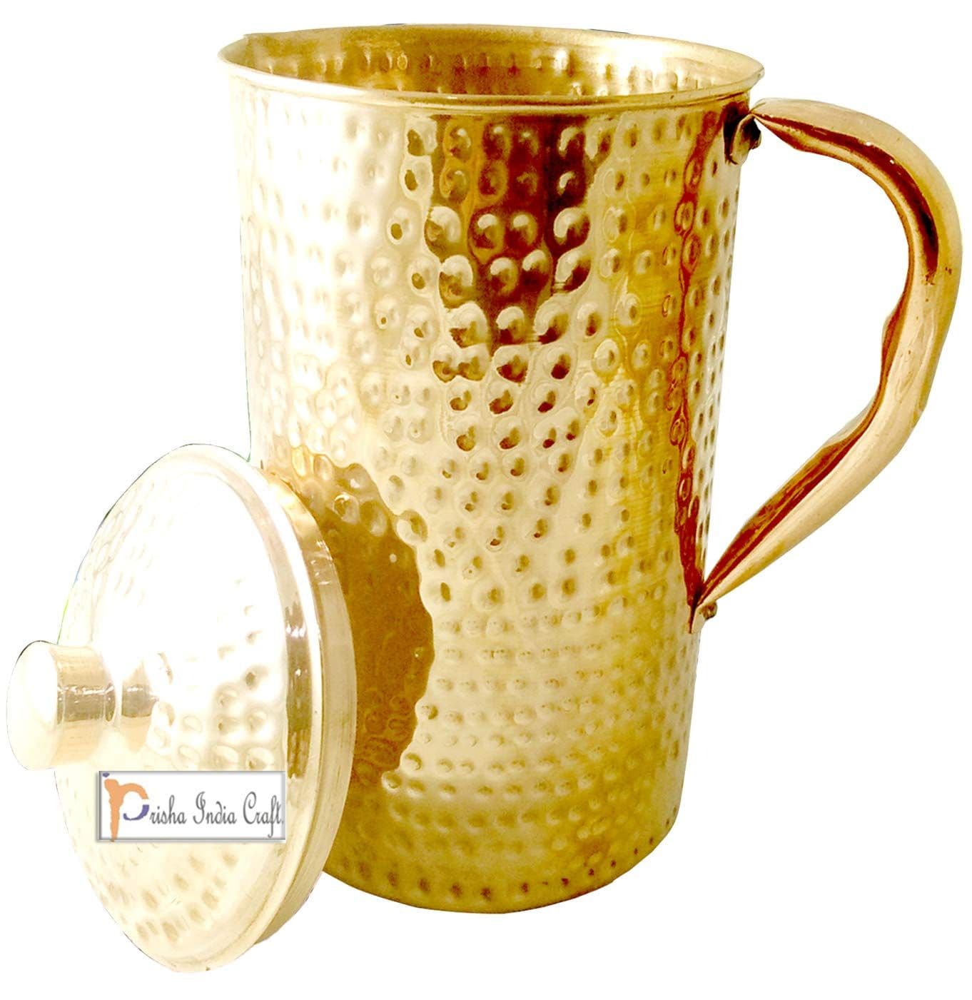 Prisha India Craft Pure Copper Jug Pitcher, New Improved Hammered Design, Capacity 1450 ML