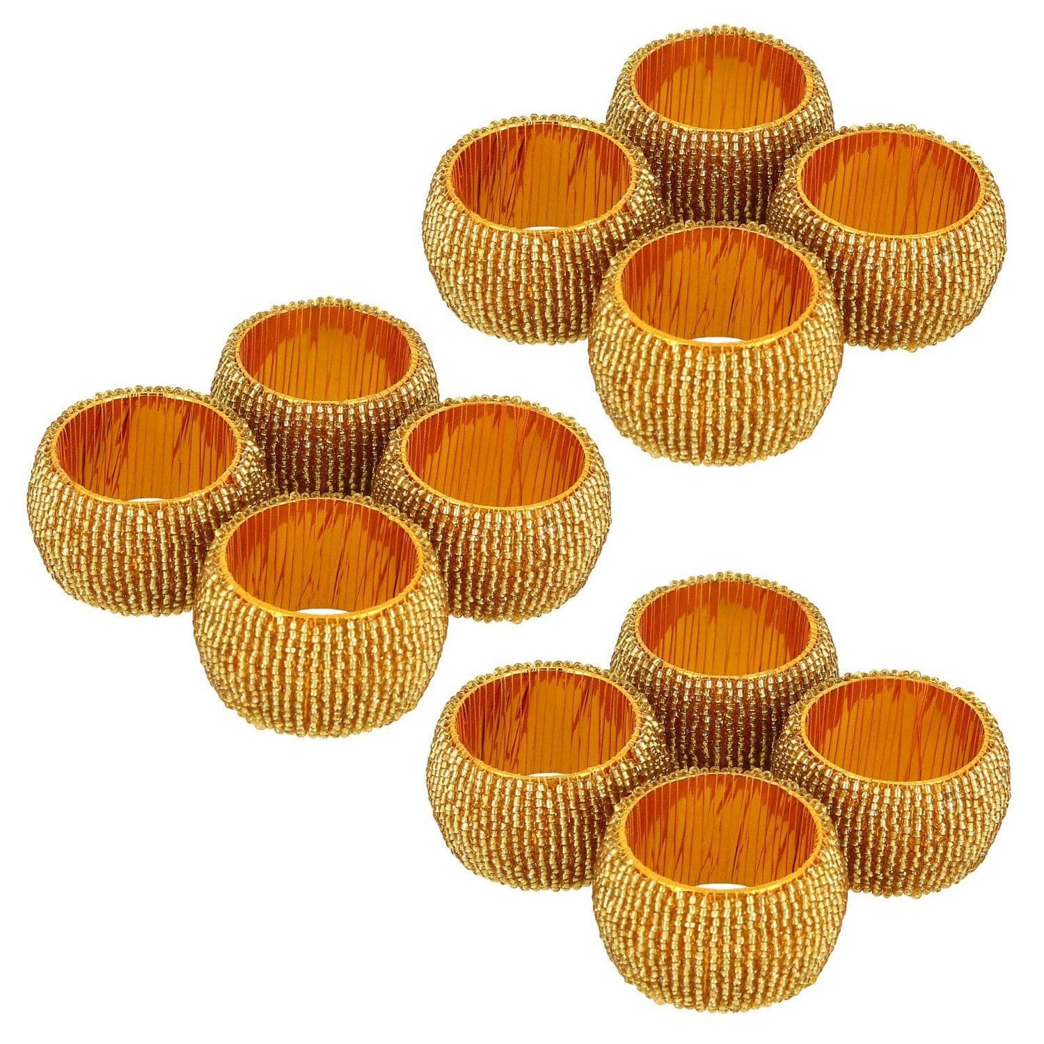 Prisha India Craft ® Beaded Napkin Rings Set of 12 Golden Decorations Christmas Ornaments, Perfect for Dinners, Parties, Weddings - Artisan Crafted in India - Gift Item