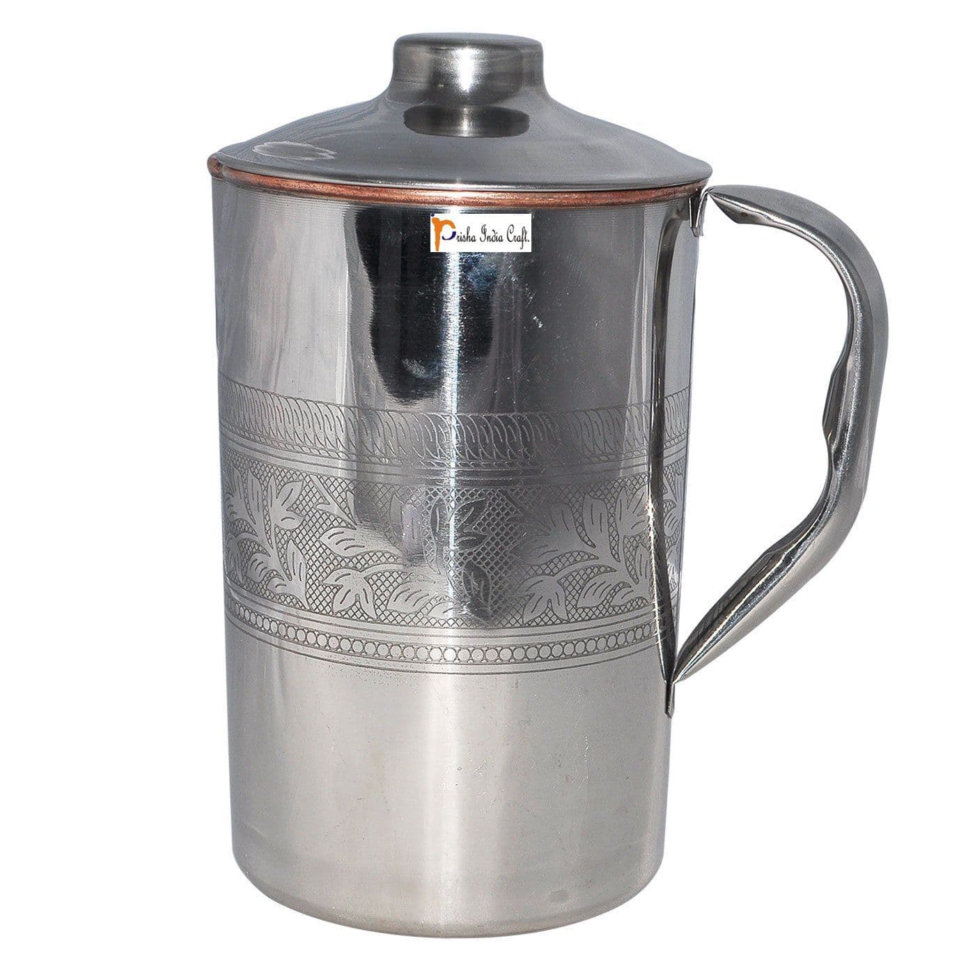 Prisha India Craft Steel Copper Jug Pitcher, Embossed Design, Capacity 1600 ML