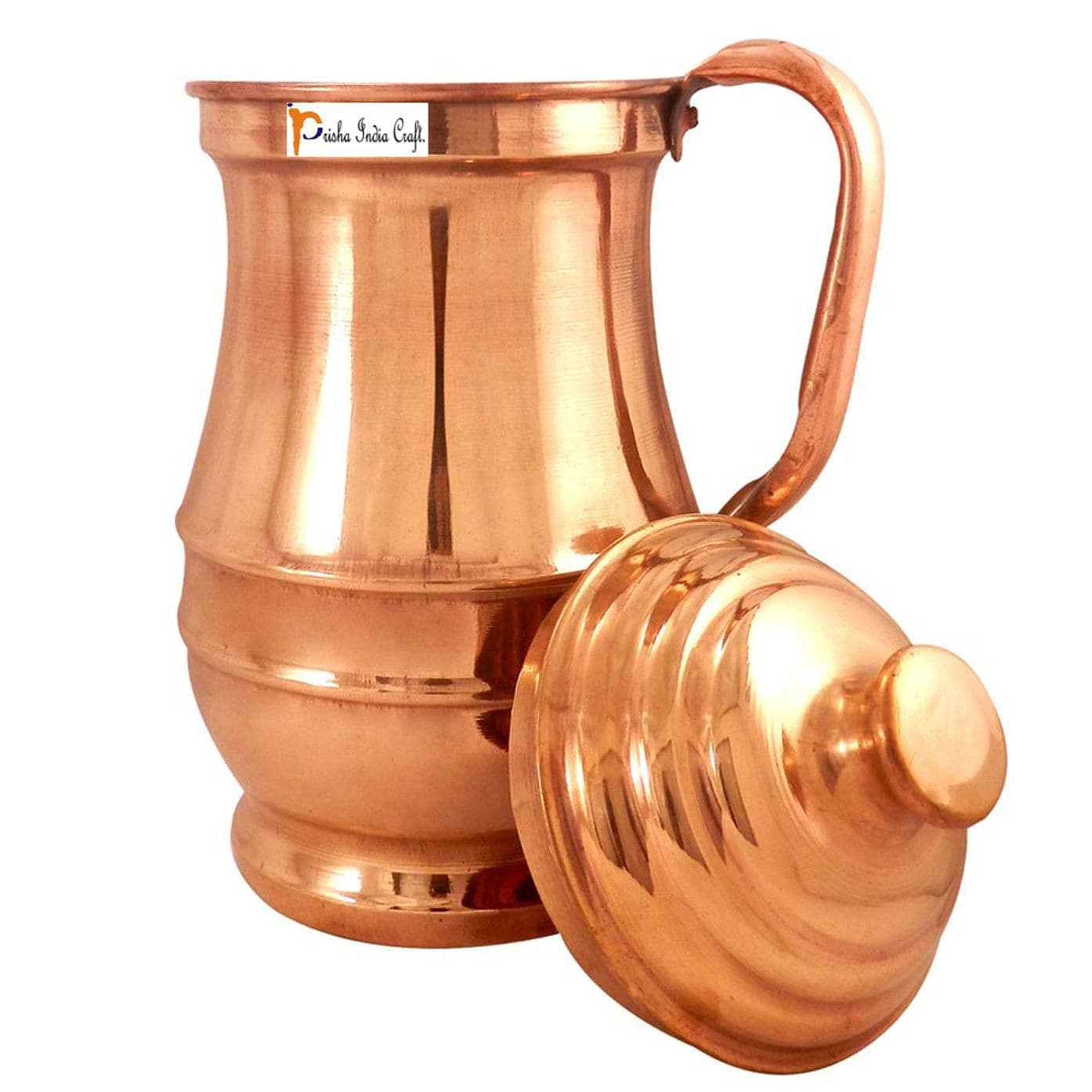 Prisha India Craft ® Handmade Copper Jug Pitcher, Serveware &amp; Tableware, Good Health Benefits, Maharaja Jug with Lid,1800 ML