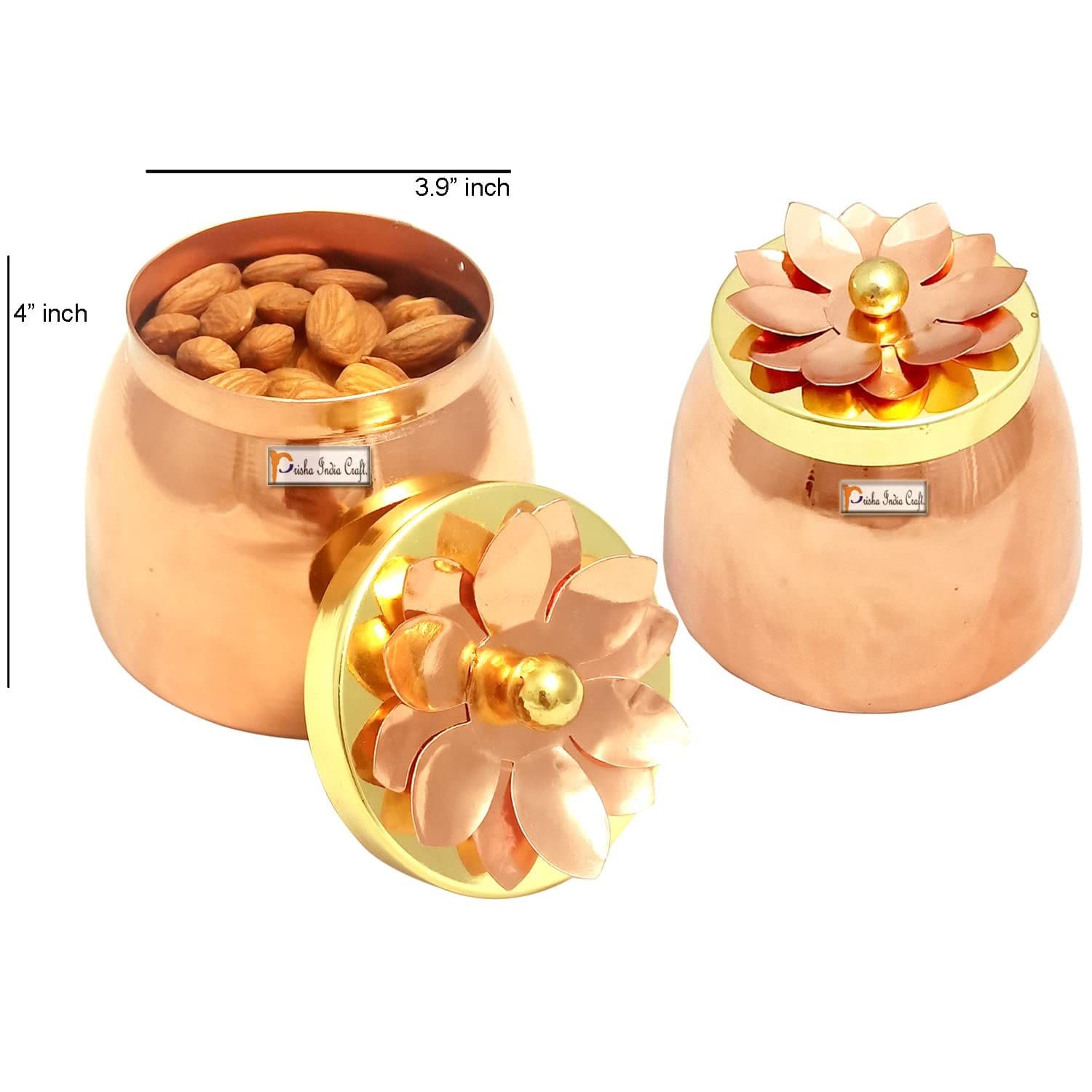 Prisha India Craft Copper Plating Dry Fruit Container Decorative Serving Bowl Set - 2 Piece