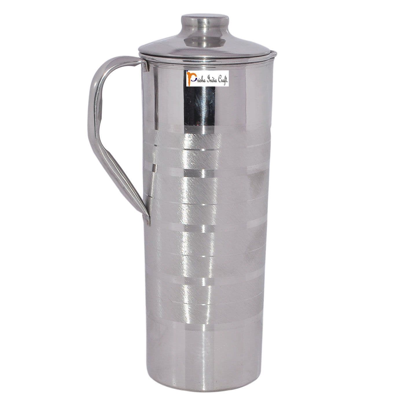 Prisha India Craft Handmade Stainless Steel Jug with Lid| Drinkware Set| Capacity 900 ML