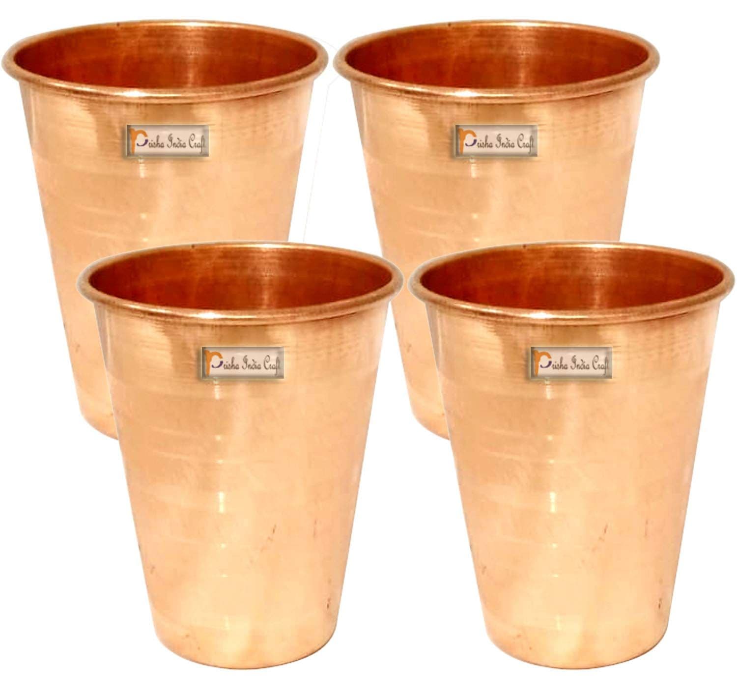 Prisha India Craft Pure Copper Glass Tumbler Luxury Design, Drinkware &amp; Serveware | Capacity 350 ML | Set of 4