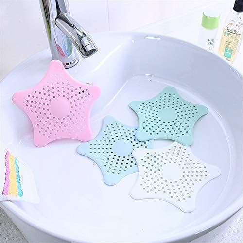 Silicon Sink Basin Strainer Stopper for Kitchen, Bathroom – Star Shaped Shower Drain Strainers, Hair Catcher with Suction Cups for Waste Filter, Pack of 4