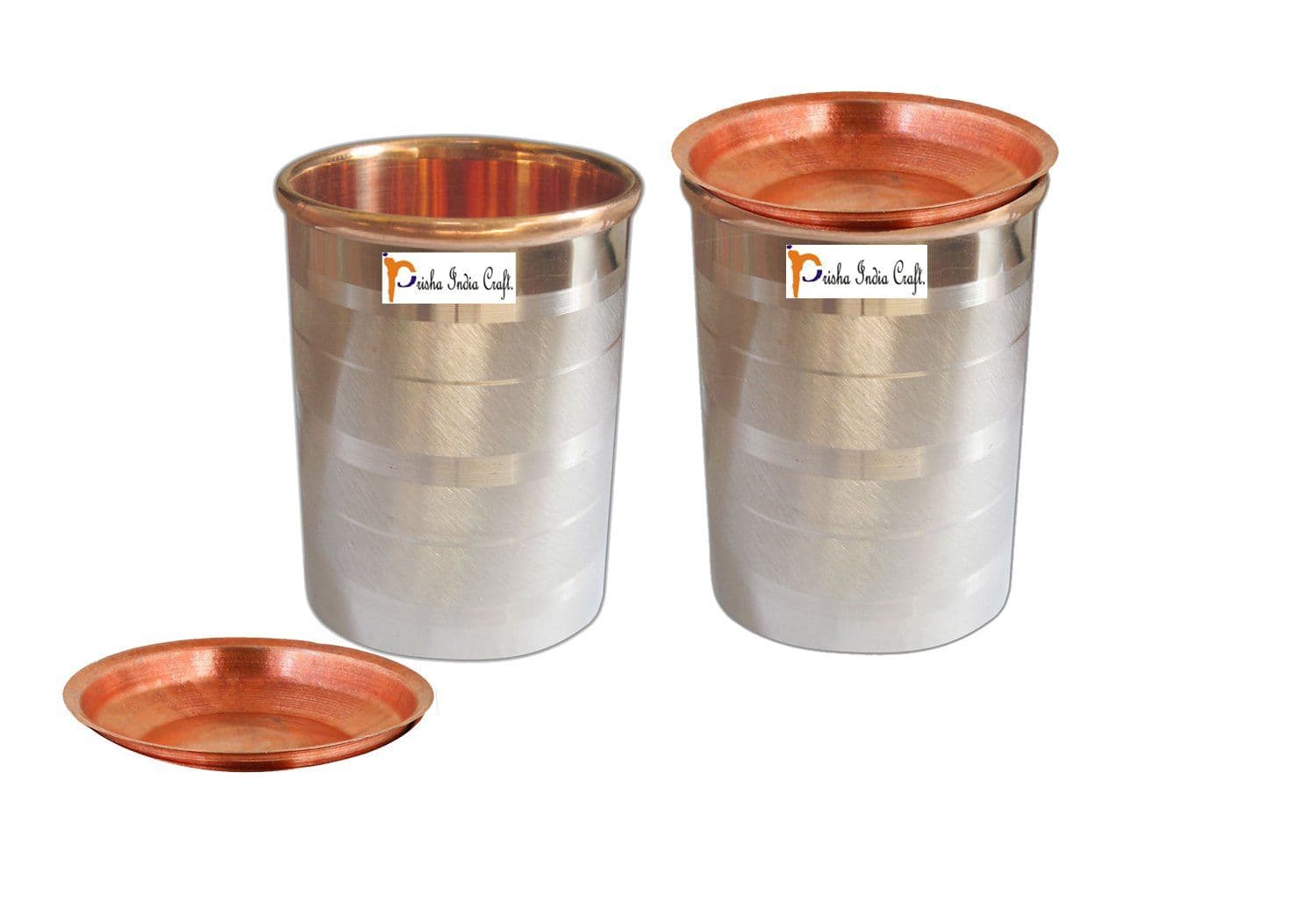 Prisha India Craft Luxury Design Steel Copper Glass Tumbler, Drinkware &amp; Serveware Set, Capacity 250 ML, Set of 2