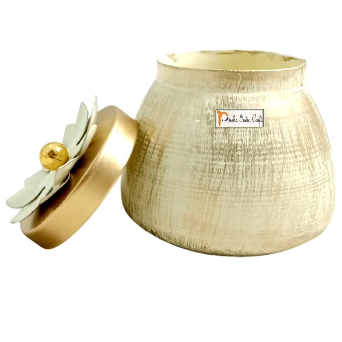 Prisha India Craft Designer Dry Fruit Container Decorative Serving Bowls, Metal, Height 3.5 Inch