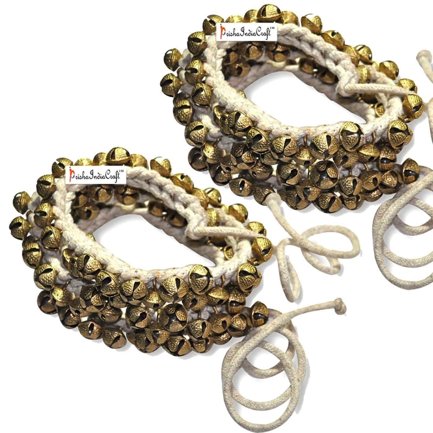 Prisha India Best Quality Kathak Ghungroo Pair, (50+50) Bells Tied with Cotton Cord (12 No. Ghungroo)