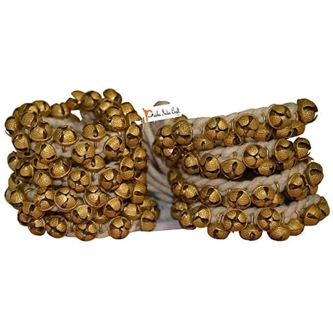 Prisha India Best Quality Kathak Ghungroo Pair, (50+50) Big Bells Tied with Cotton Cord (16 No. Ghungroo)