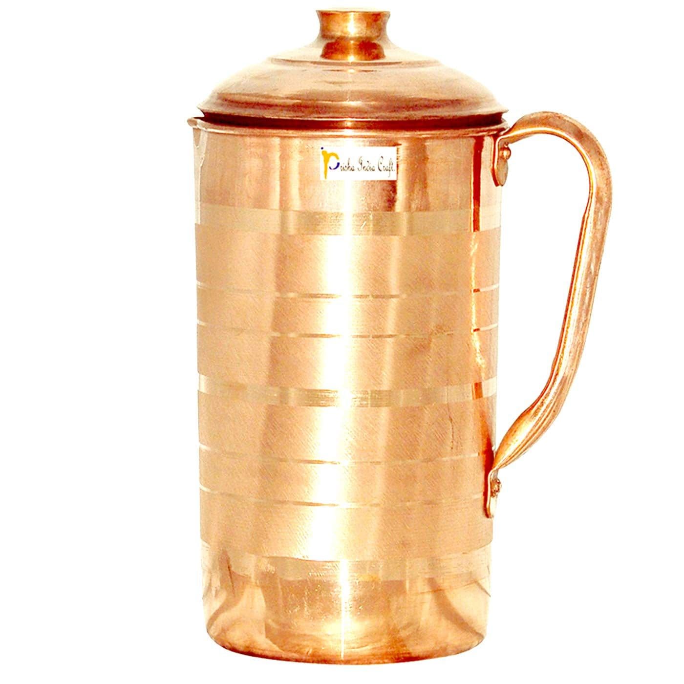 Prisha India Craft Pure Copper Jug Pitcher, Drinkware, Good Health Benefits, Luxury Design Copper Jug | 1800 ML