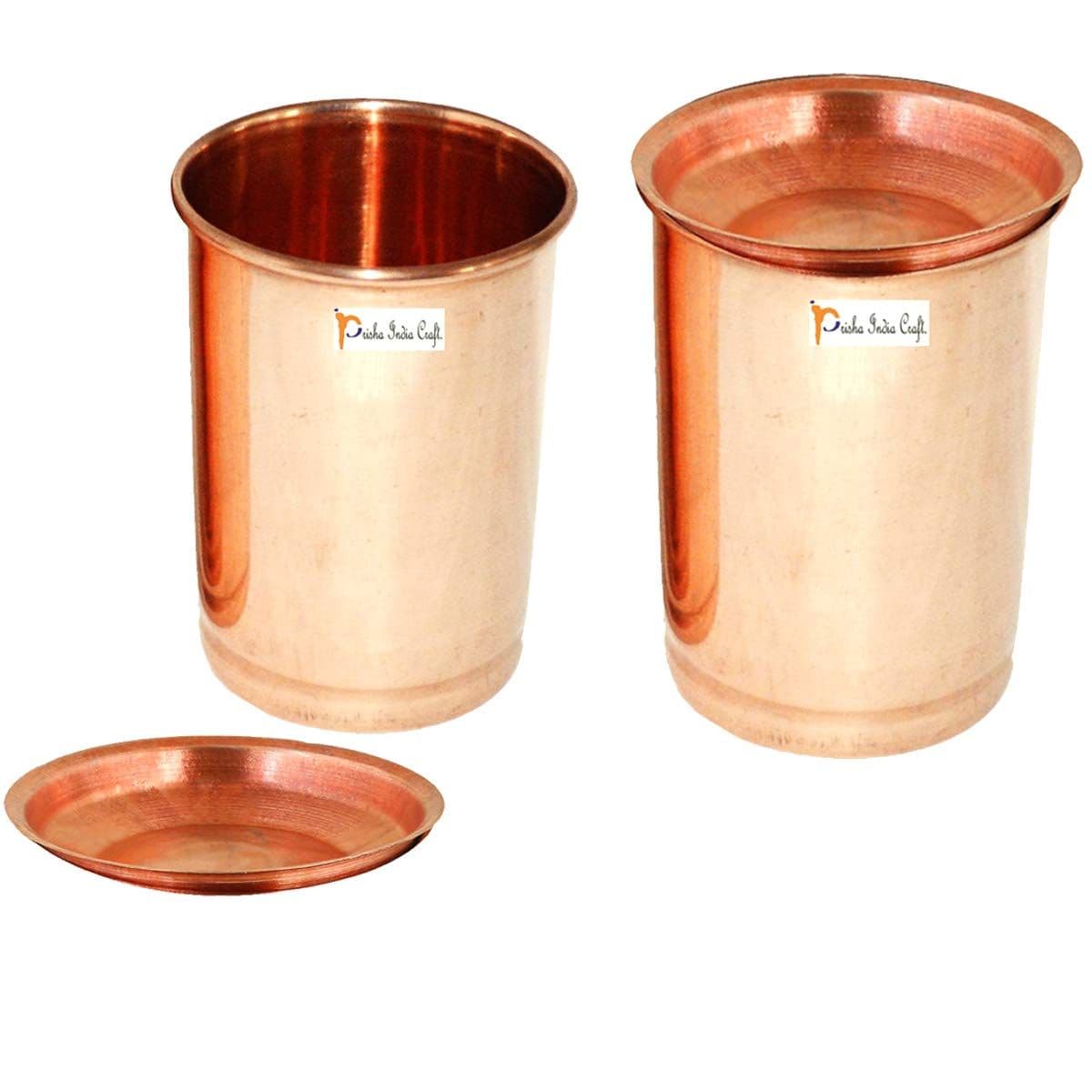 Prisha India Craft Pure Copper Glass Tumbler, Drinkware &amp; Glassware Set, 350 ML, Set of 2