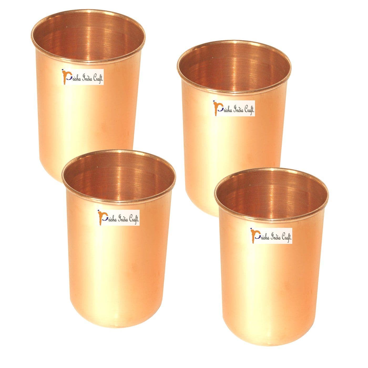 Prisha India Craft Pure Copper Glass Tumbler, Capacity 320 ML, Set of 4 (Brown)