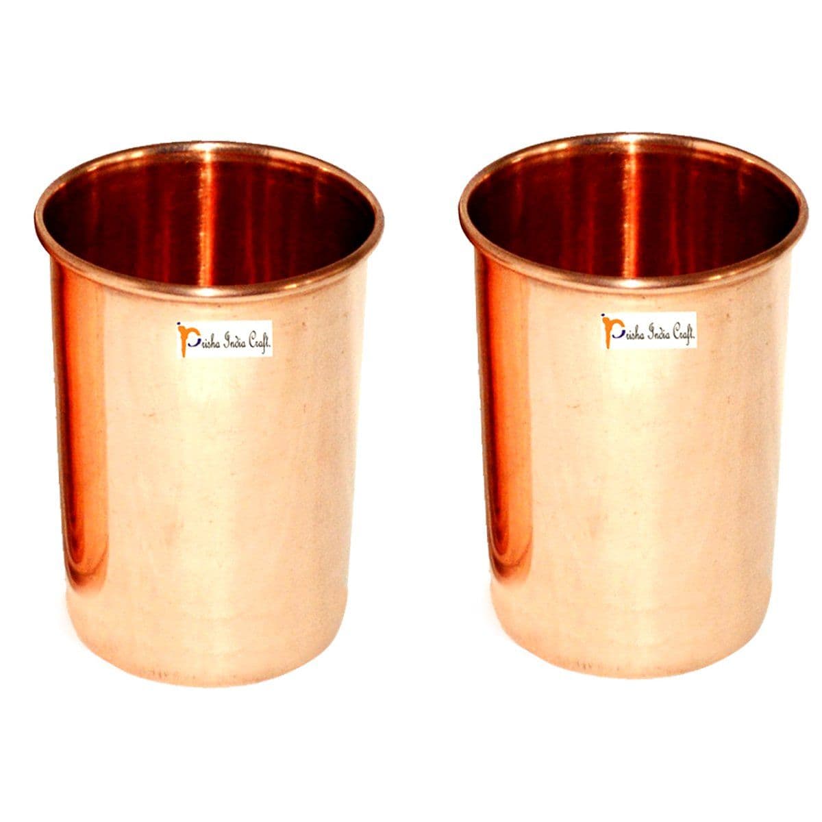 Prisha India Craft Pure Copper Glass Tumbler, Drinkware &amp; Glassware Set, 320 ML, Set of 2