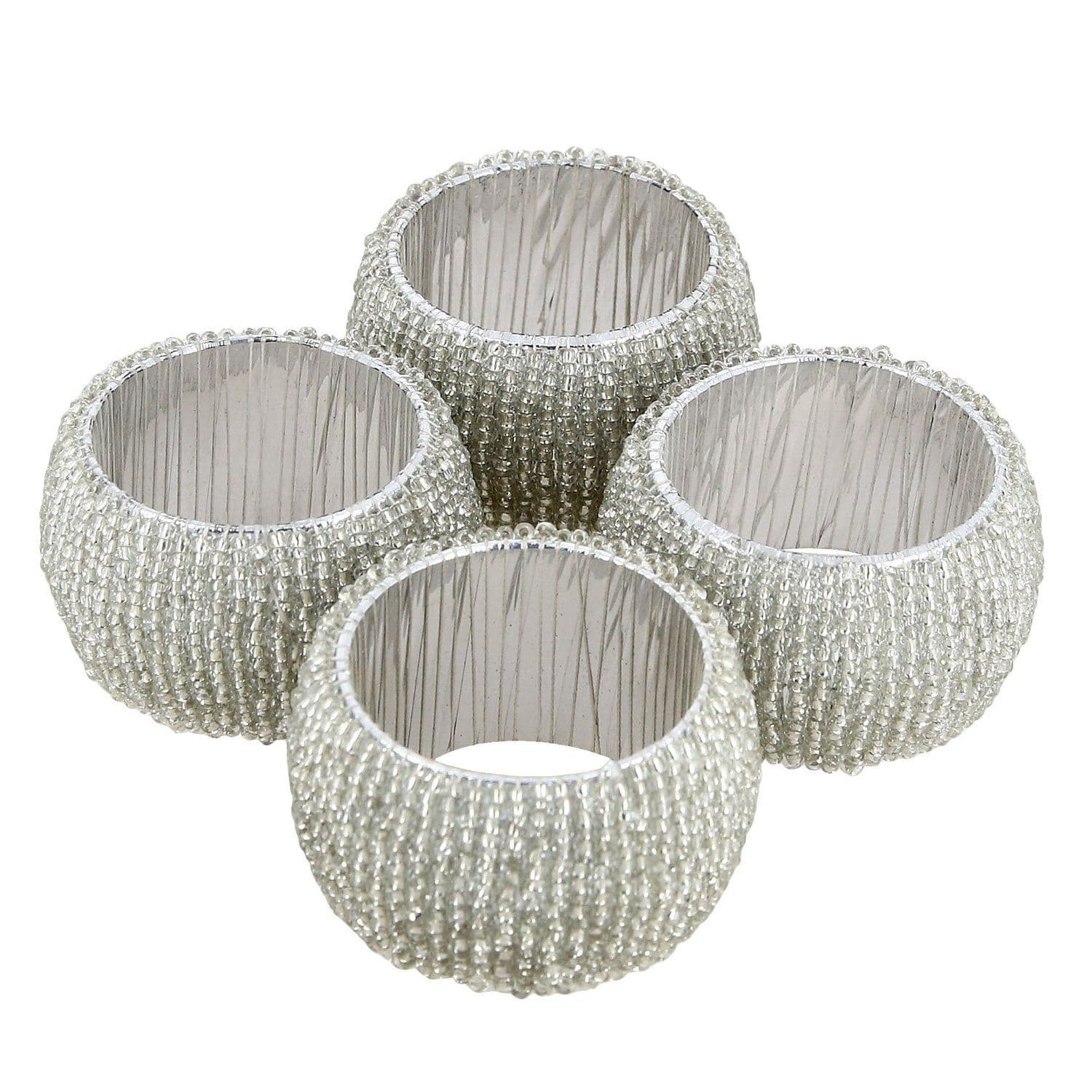 Prisha India Craft Silver Beaded Napkin Rings, Perfect for Dinners | Diameter 1.5 Inch | Set of 4