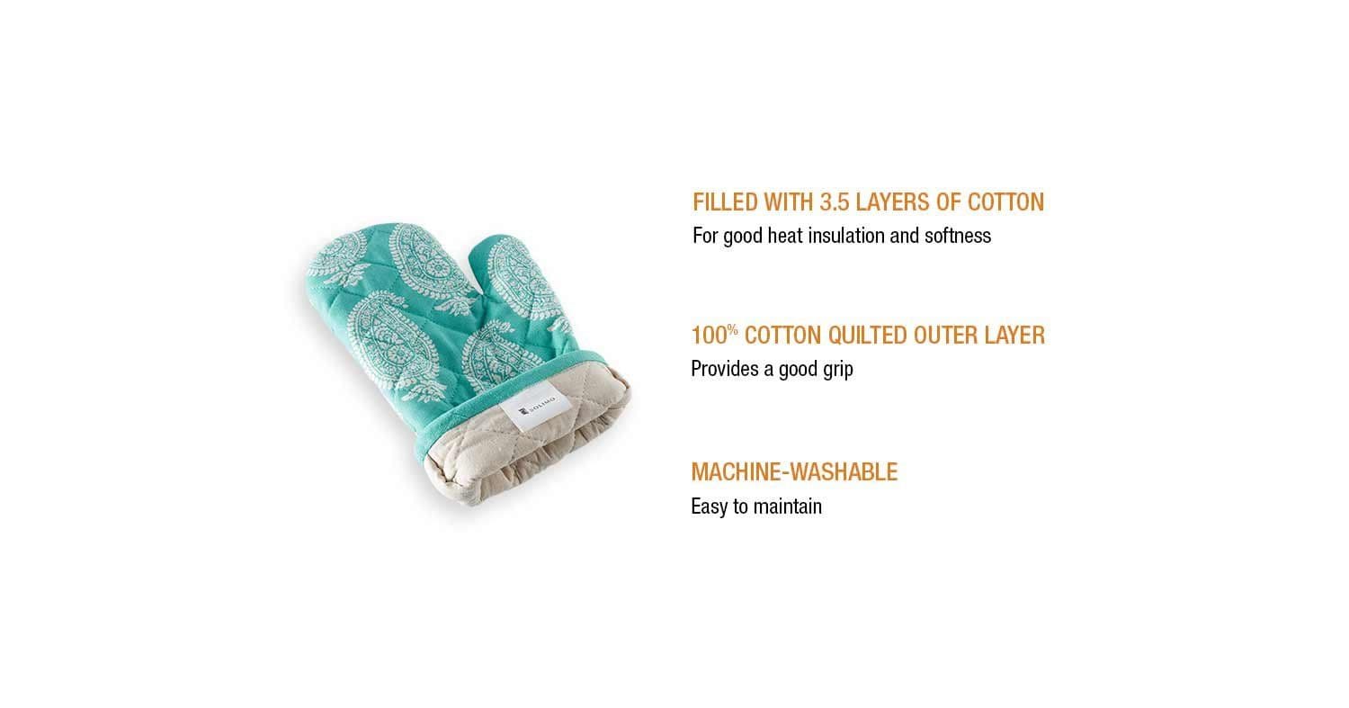 Cotton Padded Oven Gloves Paisley, Heat Resistant Gloves for Baking and Kitchen Use