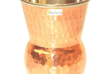 Prisha India Craft Copper Muglai Matka Glass Hammered Design Drinkware Tumbler | Capacity 270 ML