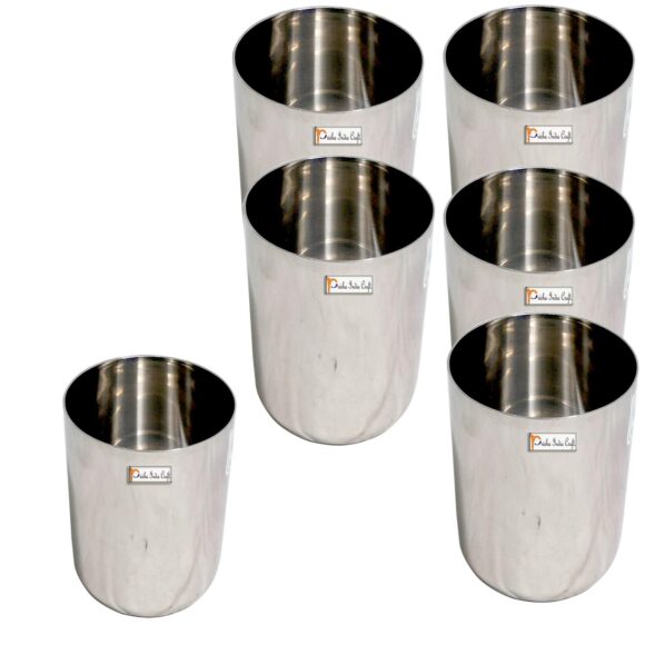 Prisha India Craft Stainless Steel Tumbler, 300 Ml, Set of 6, Silver