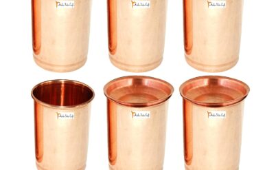Prisha India Craft Pure Copper Glass Tumbler, 320 ML, Set of 6