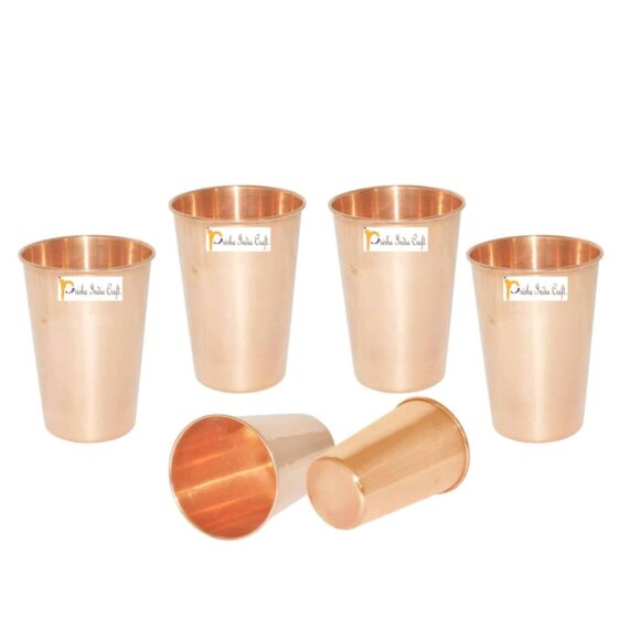 Prisha India Craft Copper Glass Ayurvedic Drinkware Tumbler, 400 Ml, Set of 6, Brown, Standard