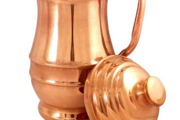 Prisha India Craft ® Handmade Copper Jug Pitcher, Serveware & Tableware, Good Health Benefits, Maharaja Jug with Lid,1800 ML
