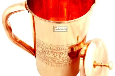 Prisha India Craft Pure Copper Jug Water Pitcher, Capacity 1600 ML