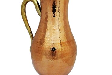Prisha India Craft Copper Royal Mughal Jug Water Pitcher Copper Hammered Drinkware Jug for Ayurveda Healing Capacity 2 L