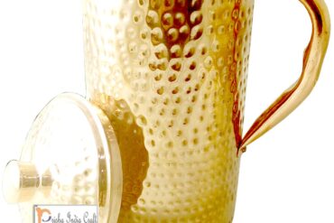 Prisha India Craft Pure Copper Jug Pitcher, New Improved Hammered Design, Capacity 1450 ML