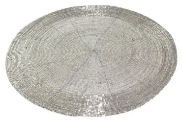 Prisha India Craft Handmade Silver Round Beaded Decorative Placemat for Dining Table - Large Coaster (Dia - 12")Set of 6