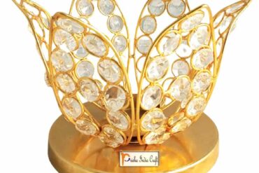 Prisha India Craft Golden Crystal Tealight Holder Decorative Candle Holder for Party Decoration | Height 9.50", Length 6.50", Width 2.20" Inch