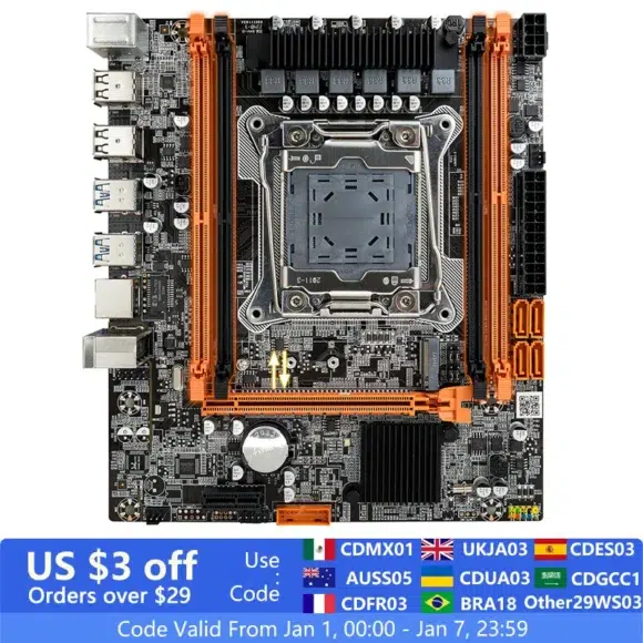 ASL X99 Motherboard LGA 2011-3 C612 Chipset Support Intel Xeon E5 V3 V4 CPU SATA/NVME M.2 Slot Optional 8GB 2400MHz DDR4 RAM