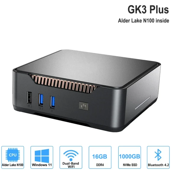 GK3V Mini PC Intel Alder Lake N95 N100 N150 N5095 8GB/16GB 512GB Windows 11 Pro Gaming Computer, 4K 60Hz HDMI VGA Win 11 Minipc