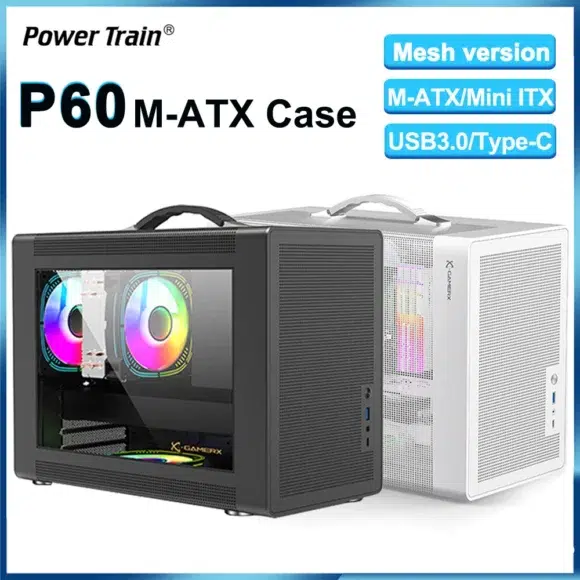 Power Train P60 Desktop MATX Case Handheld Portable Mesh Version PC Small Chassis Supports 350mm Graphics Card Type-C Interface